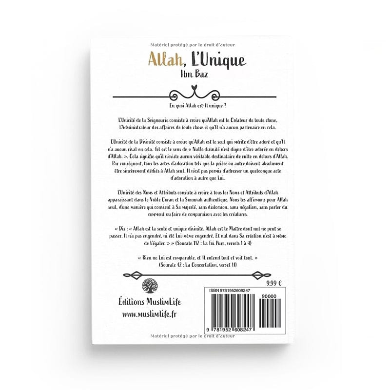 Allah l'Unique - Ibn Baz - Muslim Life MuslimLife Livre > Islam > Tawhid / Aqidah (Croyance) 9781952608247 Librairie Musulmane Al-imen