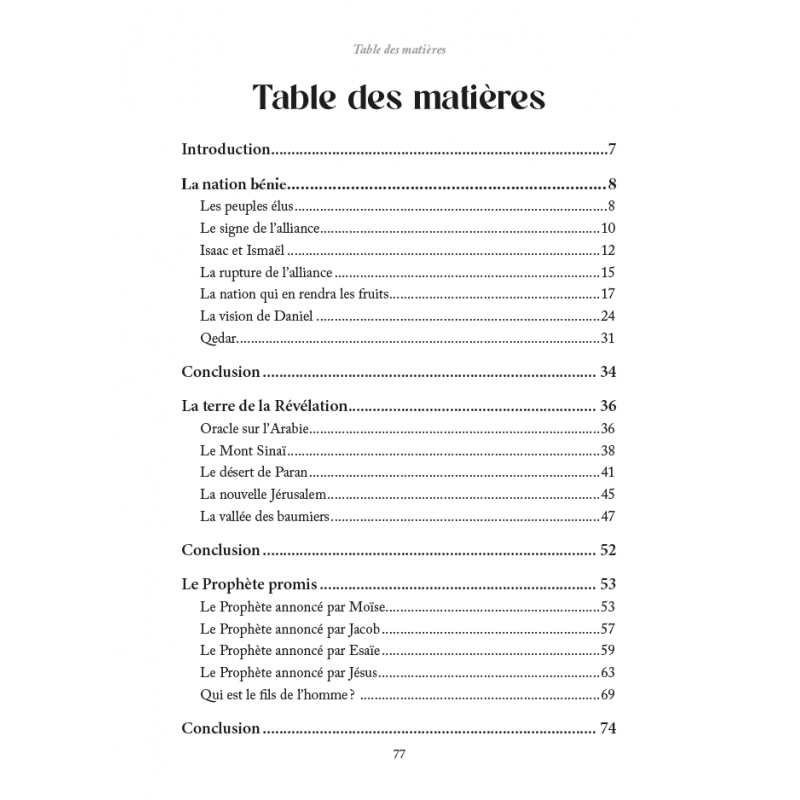 Le Prophète de la Promesse Muhammad dans la Bible par Rachid Maach - Éditions Al hadith - Table des matières