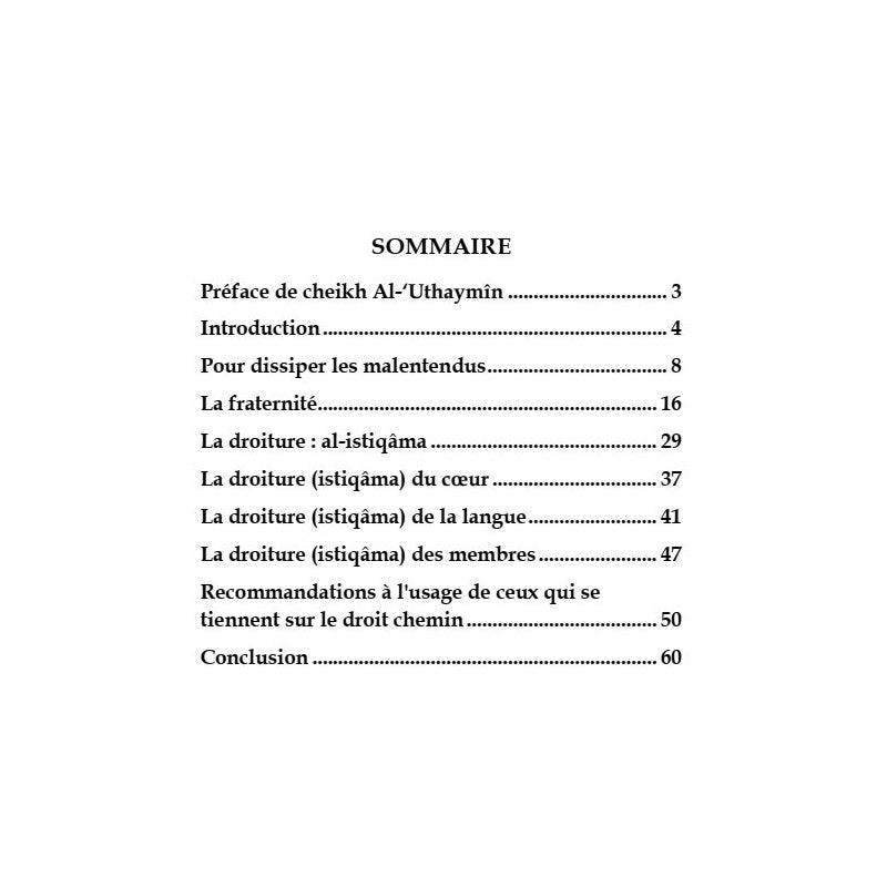 Sur le droit chemin : Comprendre La Droiture (Al-Istiqâma) - Zahir Ait-Akli- Éditions Dar Al Muslim - Sommaire