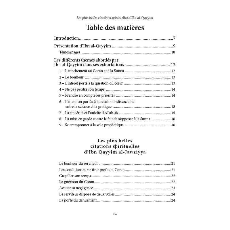 Les plus belles citations spirituelles d'Ibn Al-Qayyim Al-Hadîth Livre > Islam > Foi et Spiritualité 9782875452290 Librairie Musulmane Al-imen