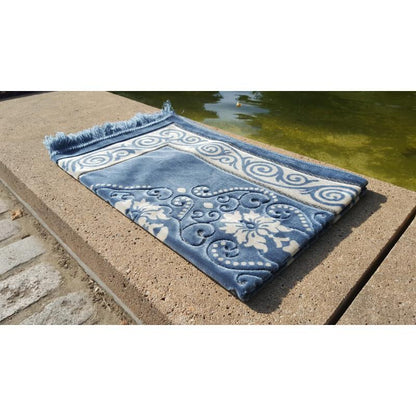 Tapis de Prière - motif fleurs - Fond Bleu ardoise Al - imen