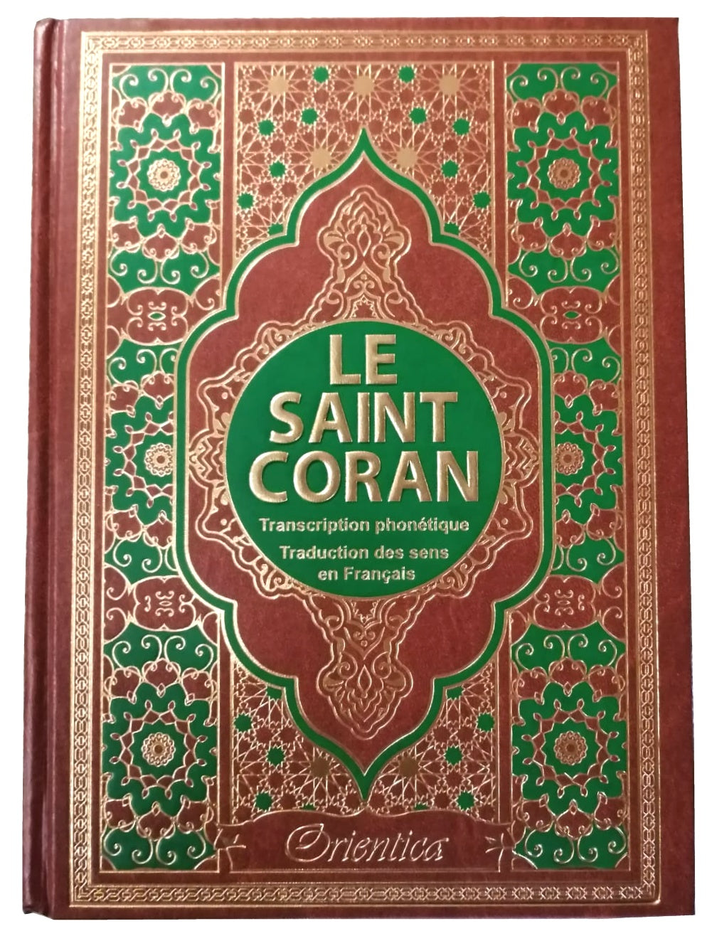 le-saint-coran-en-langue-arabe-transcription-phonetique-et-traduction-des-sens-en-francais-edition-de-luxe-couverture-en-cuir-doree-tres-grand-format